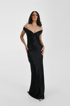 Bridget Women's Evening Gown | Silk Off-Shoulder Elegance 12