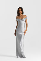 Bridget Women's Evening Gown | Silk Off-Shoulder Elegance 6