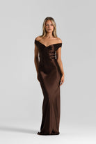 Bridget Women's Evening Gown | Silk Off-Shoulder Elegance 9