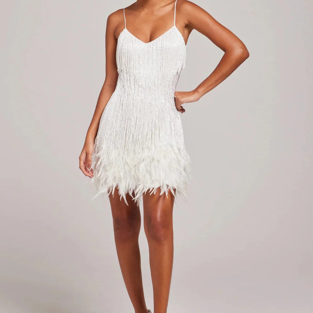 feather trim cocktail dress Bodycon Bandage Short Feather Cocktail Dress