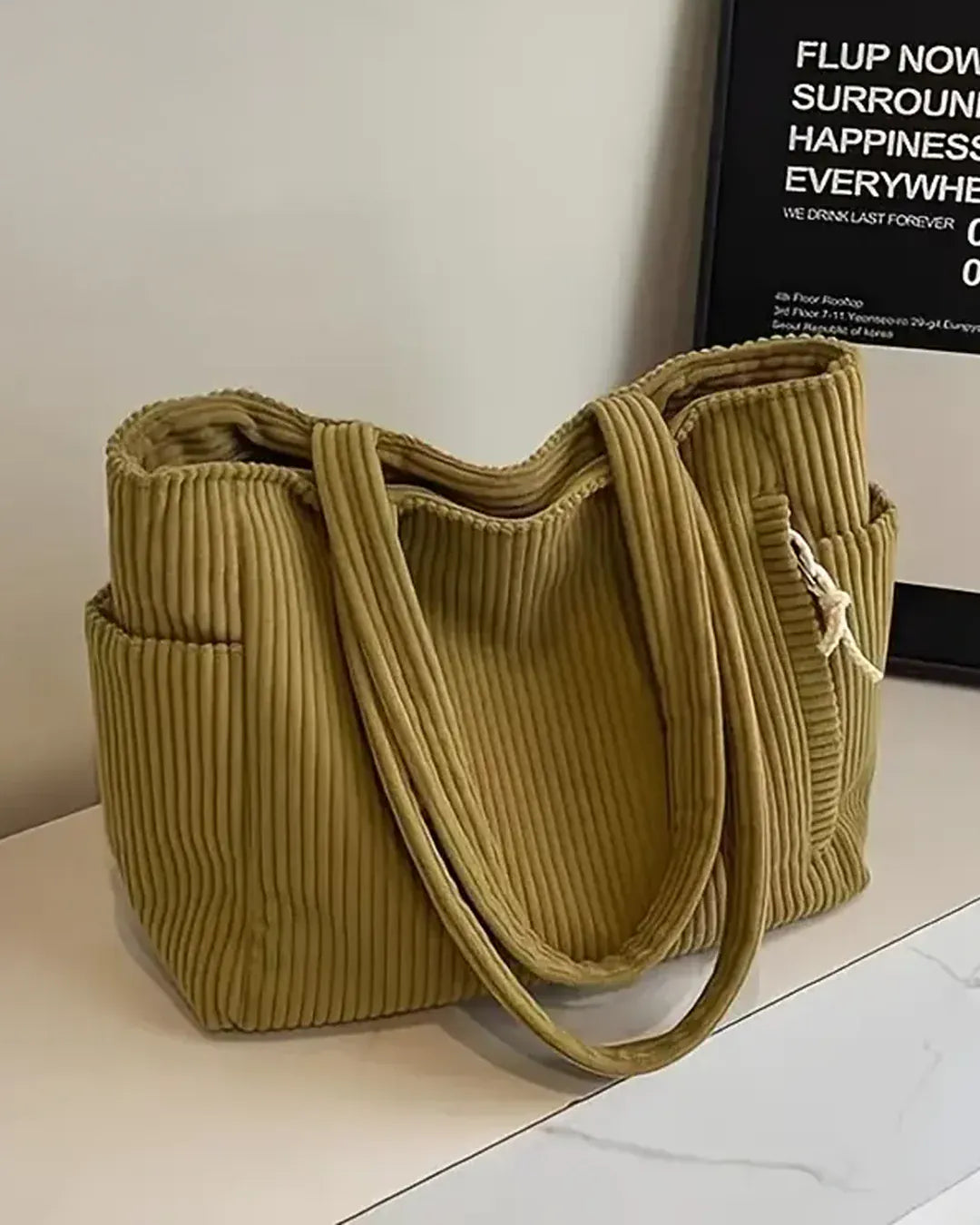 Cali Women's Black Canvas Tote Bag | Spacious Ribbed Design, Practical Compartments 0