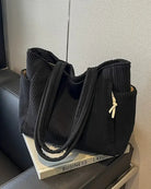 Cali Women's Black Canvas Tote Bag | Spacious Ribbed Design, Practical Compartments 6