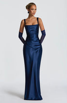 Cali Women's Maxi Dress | Satin Square Neck, Adjustable Fit 11