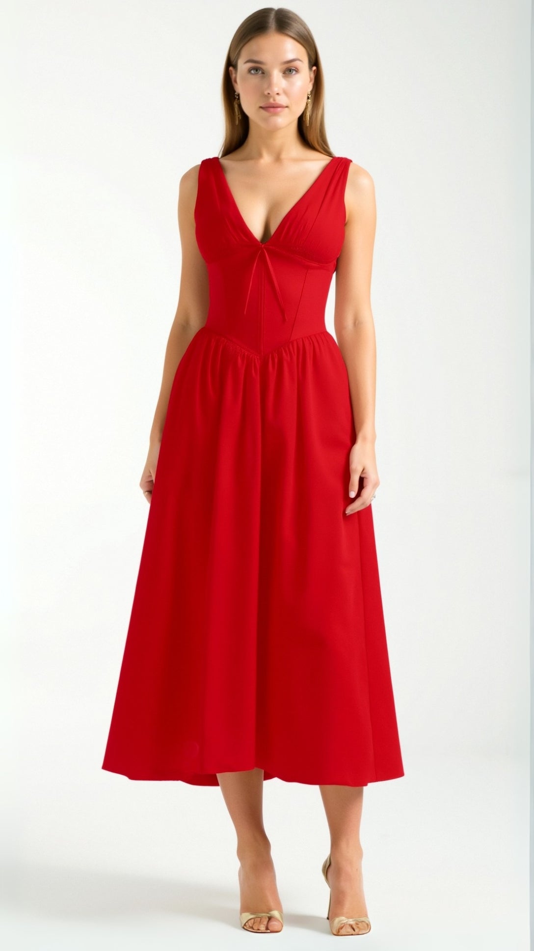 Cassandra Women's Midi Dress | Plunging V-Neck, Elegant Summer Style 9