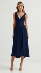 Cassandra Women's Midi Dress | Twisted V-Neck, Elegant Summer Cocktail Dress 0