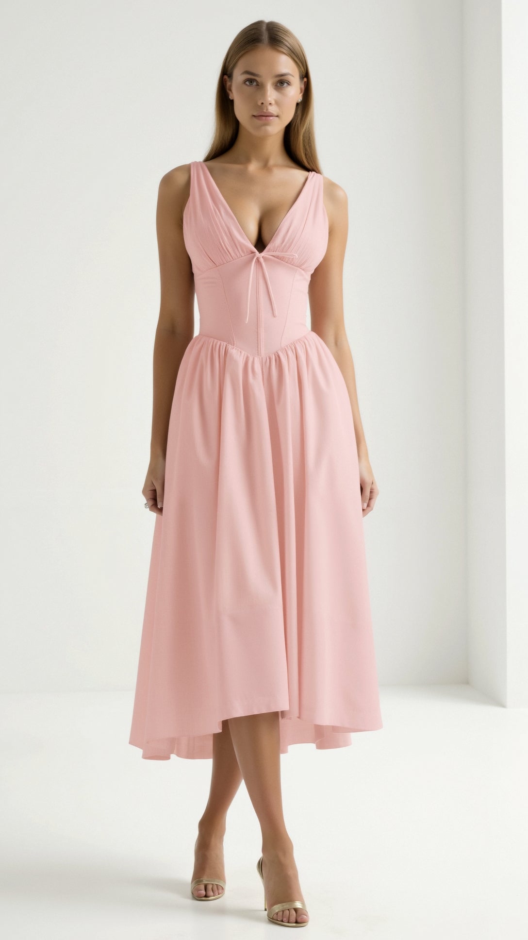 Cassandra Women's Midi Dress | Twisted V-Neck, Elegant Summer Cocktail Dress 9
