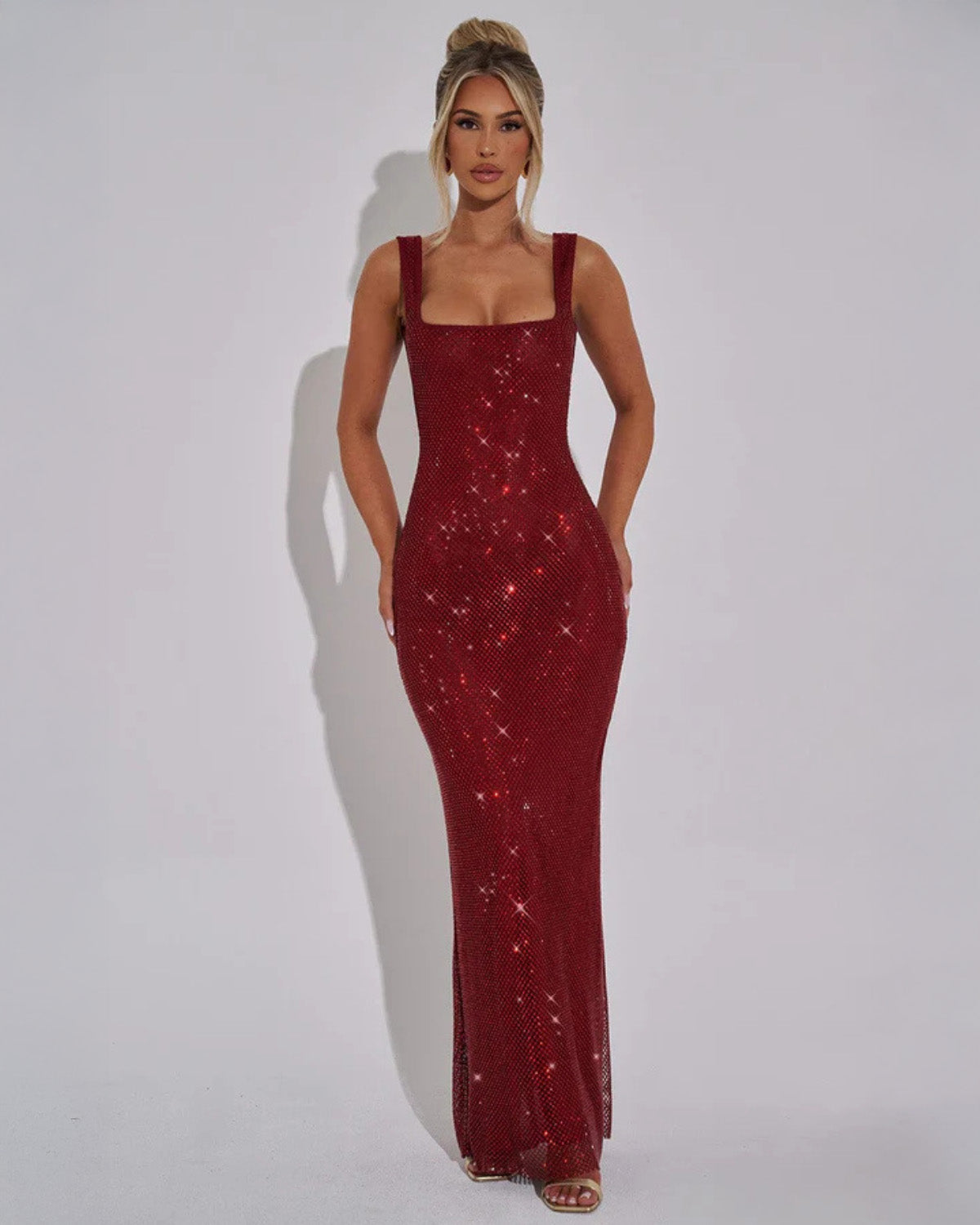 Celeste Women's Maxi Dress | Sequin Embellished, Bold Red Evening Gown 0