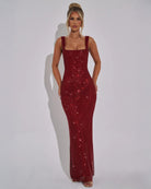 Celeste Women's Maxi Dress | Sequin Embellished, Bold Red Evening Gown 0