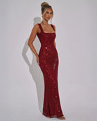Celeste Women's Maxi Dress | Sequin Embellished, Bold Red Evening Gown 3