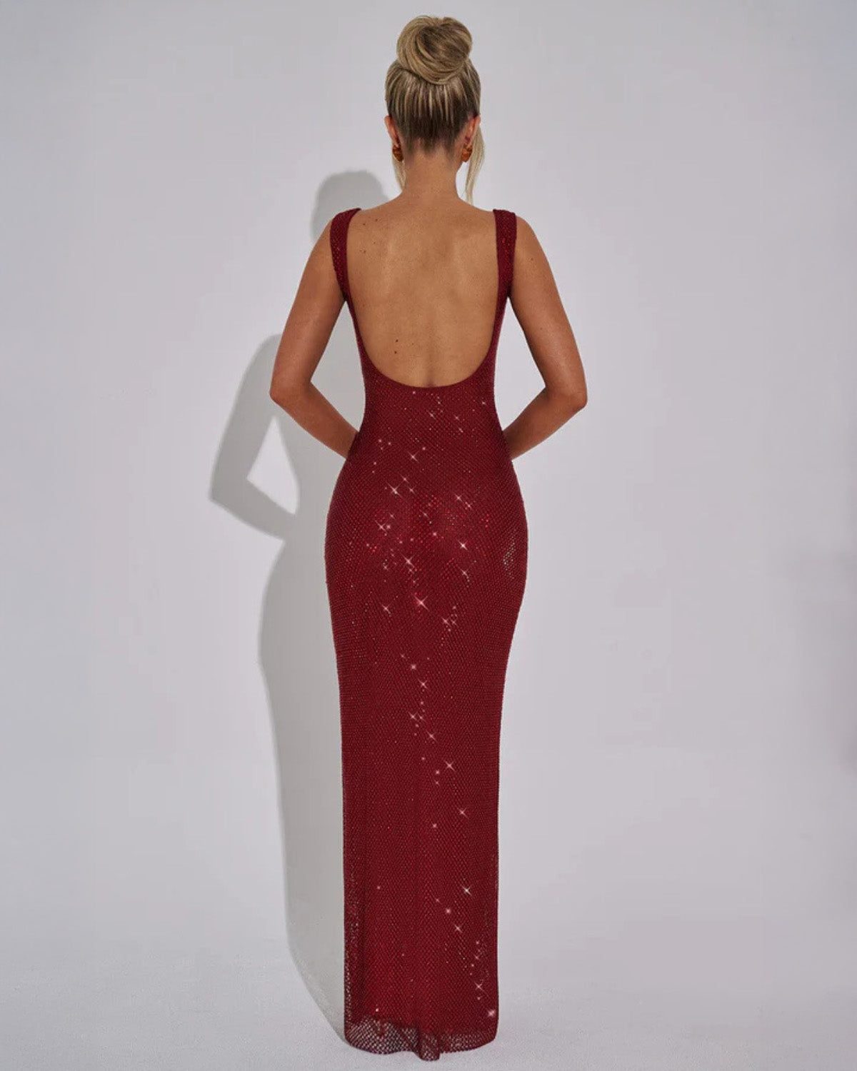 Celeste Women's Maxi Dress | Sequin Embellished, Bold Red Evening Gown 4