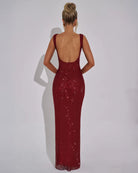 Celeste Women's Maxi Dress | Sequin Embellished, Bold Red Evening Gown 4