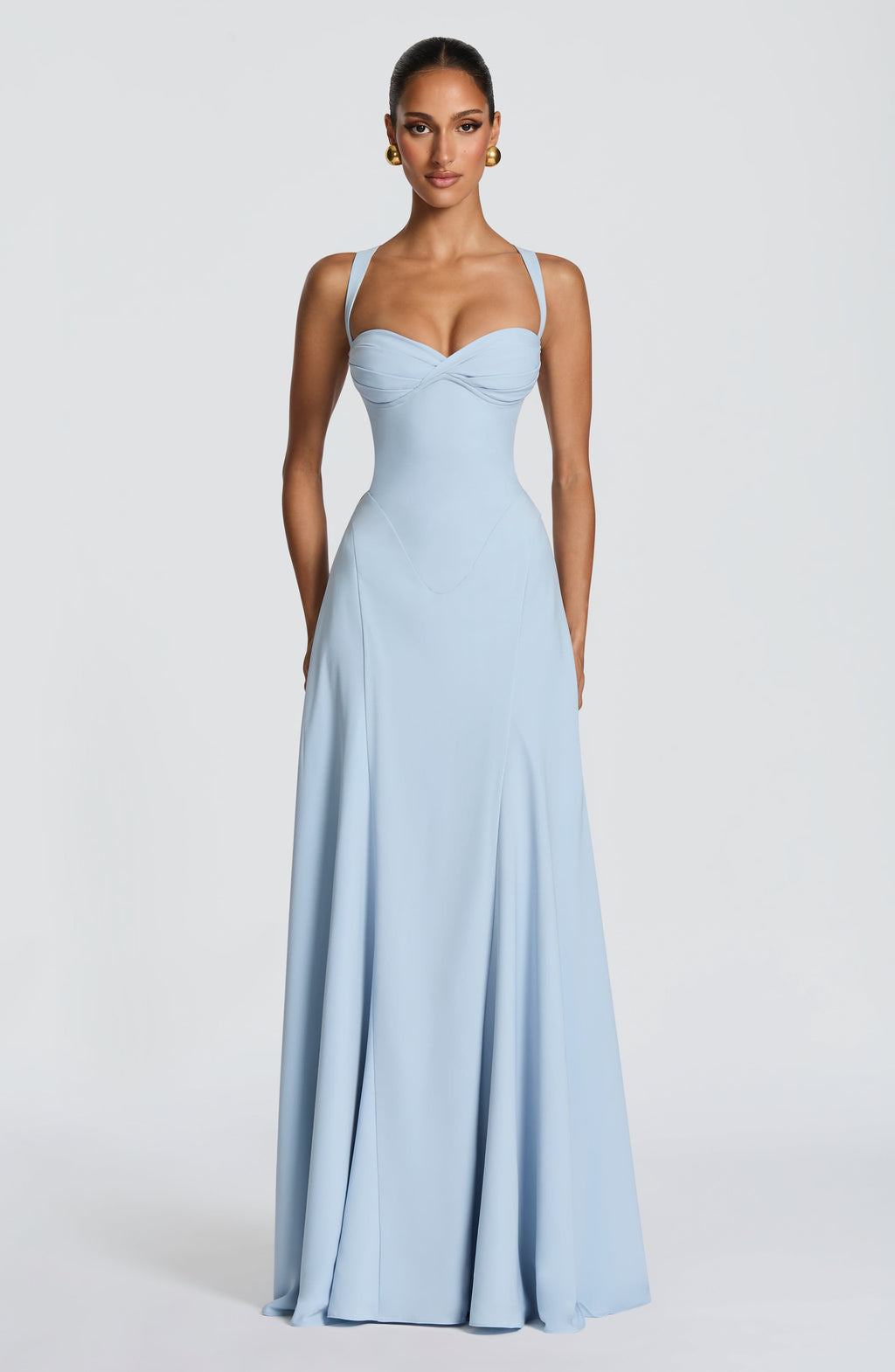 Celeste Women's Maxi Gown | Sculpted Waist, Powder Blue Evening Dress 2