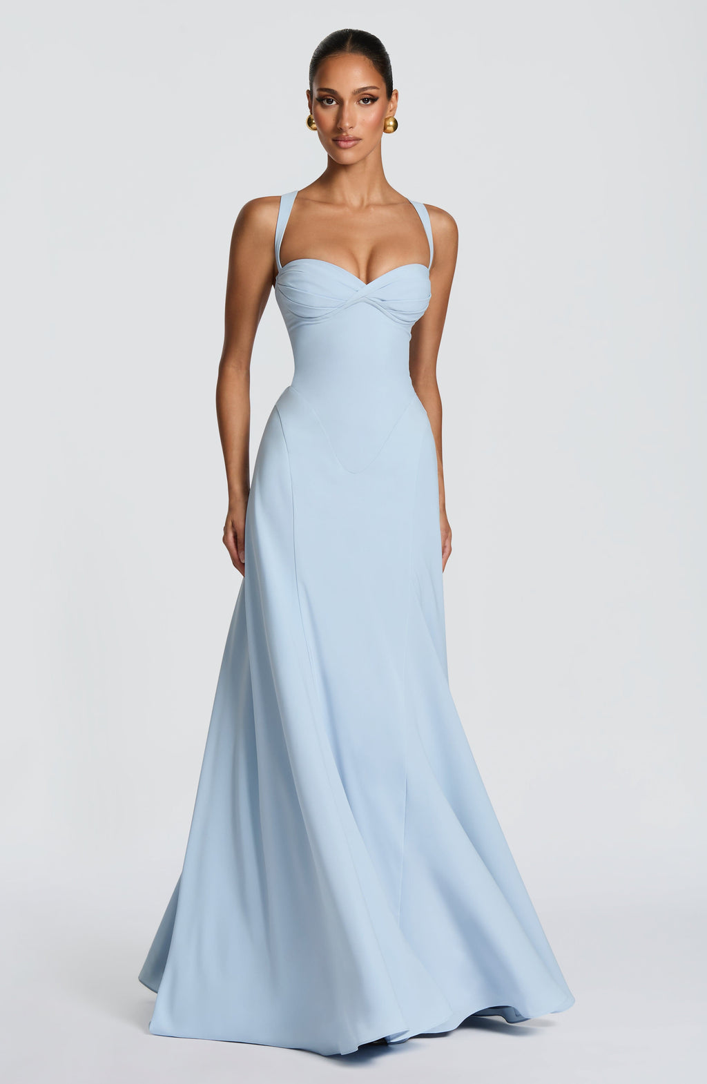 Celeste Women's Maxi Gown | Sculpted Waist, Powder Blue Evening Dress 4