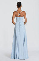 Celeste Women's Maxi Gown | Sculpted Waist, Powder Blue Evening Dress 6