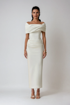 Celia Women's Maxi Dress | Elegant Off-Shoulder Design, Flattering Ruching 0
