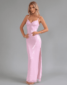 Celia Women's Maxi Dress | Pink Sequin, Elegant Evening Wear 0