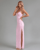 Celia Women's Maxi Dress | Pink Sequin, Elegant Evening Wear 3