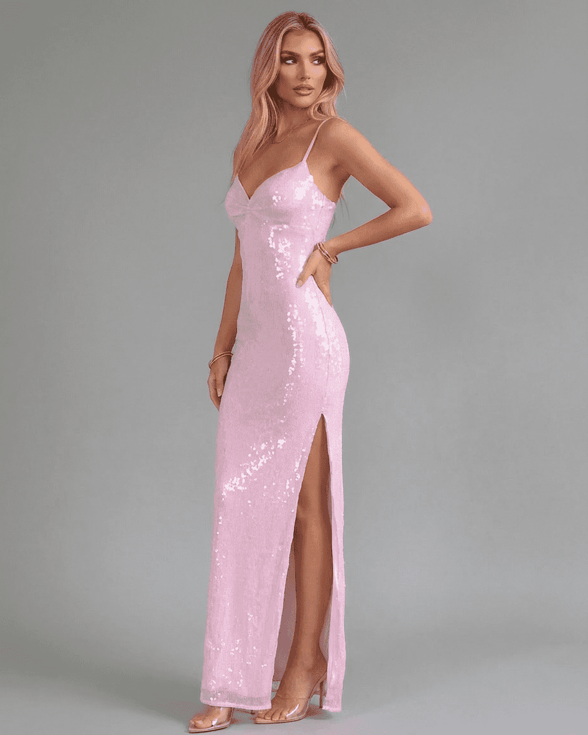 Celia Women's Maxi Dress | Pink Sequin, Elegant Evening Wear 5