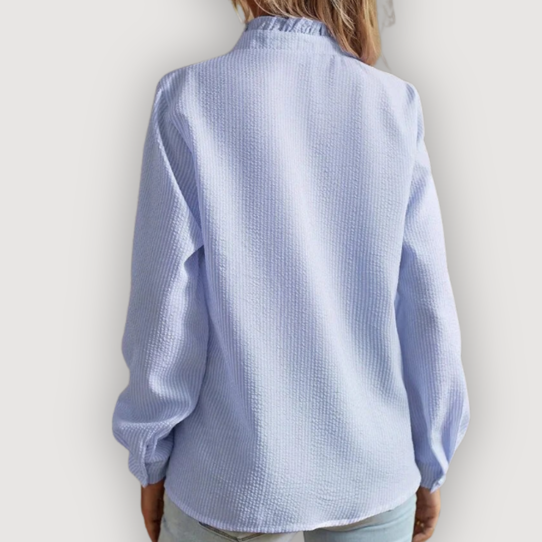 Cleo Women's Blouse | Lightweight Fabric, Ruffle Trim, Vertical Stripes 1