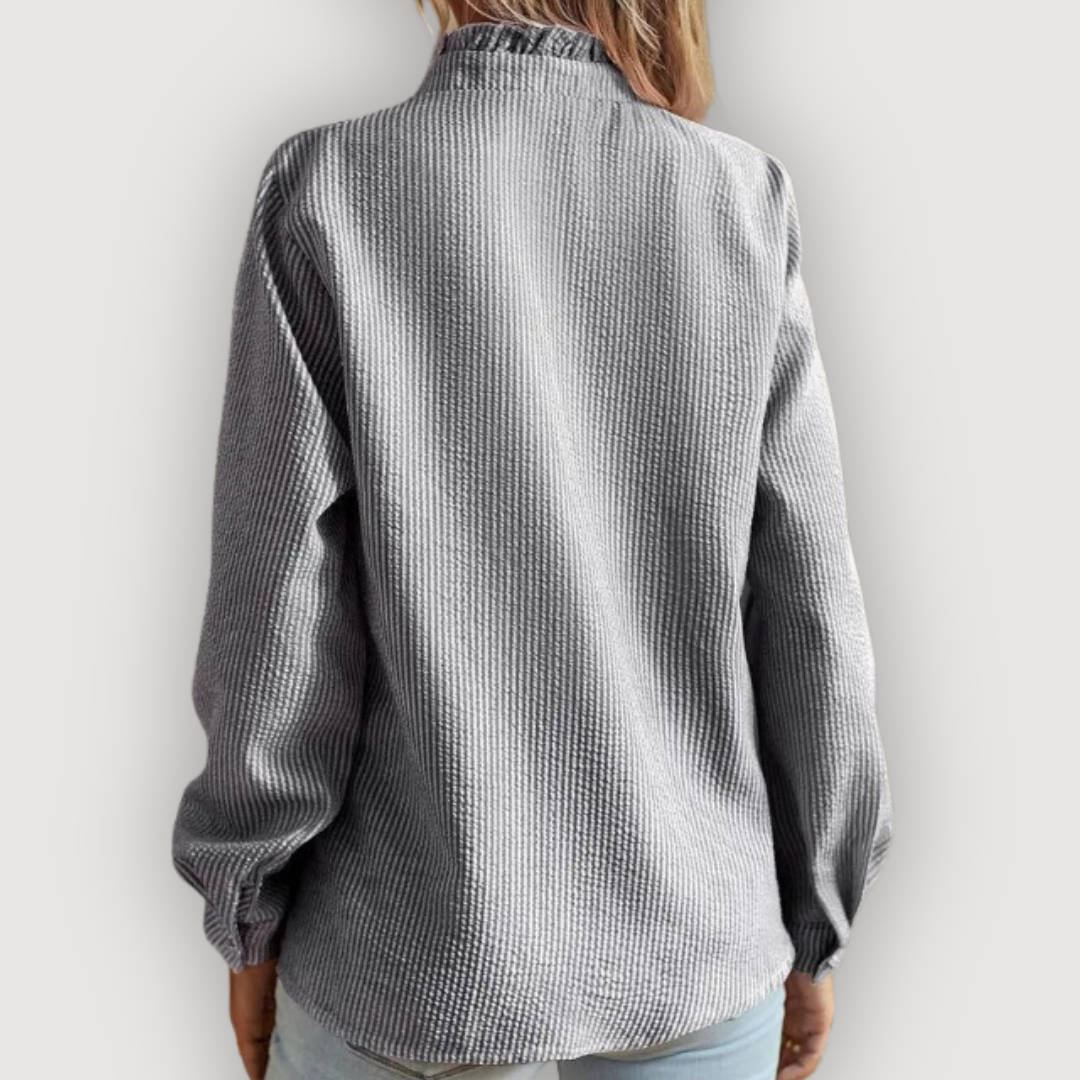 Cleo Women's Blouse | Lightweight Fabric, Ruffle Trim, Vertical Stripes 5