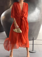 Daisy Women's Midi Dress | Tie Waist, Flutter Sleeve, Plus Size Available 3