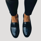Diane Women's Black Loafers | Handcrafted Orthopedic Comfort, Croco Embossed Design 1
