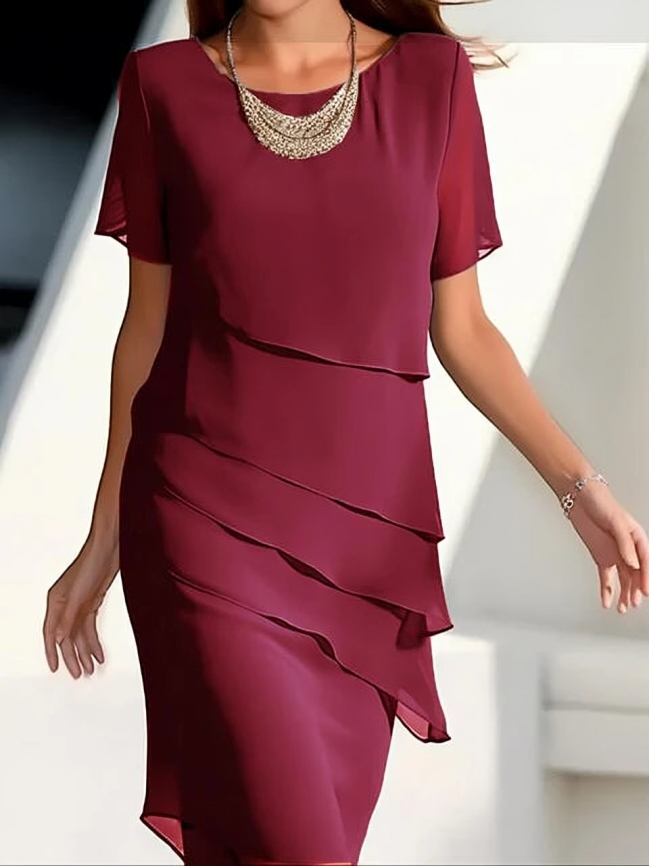Ella Women's Midi Dress | Layered Chiffon, Formal 3