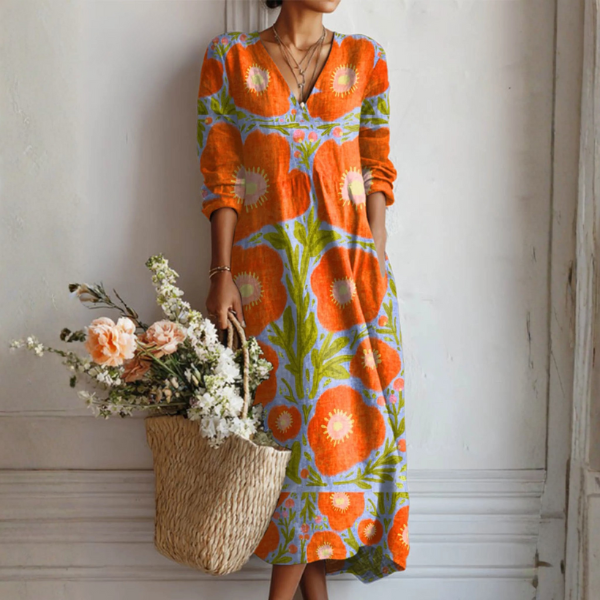 Ella Women's Summer Dress | Lightweight Linen, Vintage Abstract Print 0