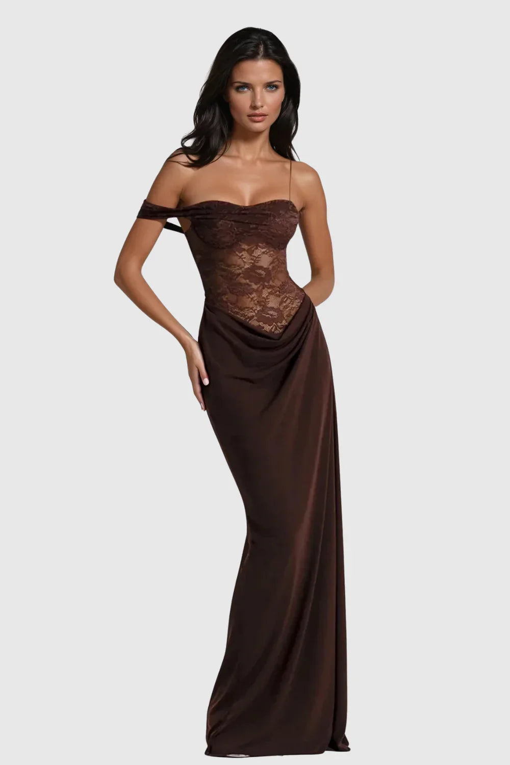 Elysia Women's Formal Dress | Chocolate Lace, Elegant Evening Gown 0