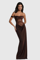 Elysia Women's Formal Dress | Chocolate Lace, Elegant Evening Gown 0