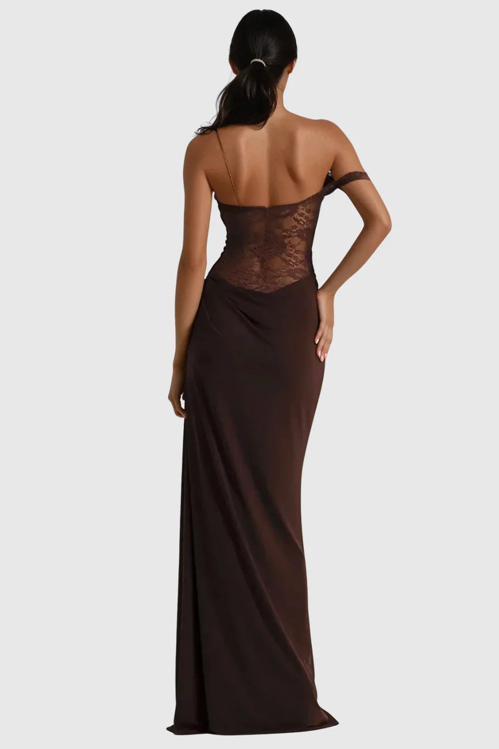 Elysia Women's Formal Dress | Chocolate Lace, Elegant Evening Gown 5