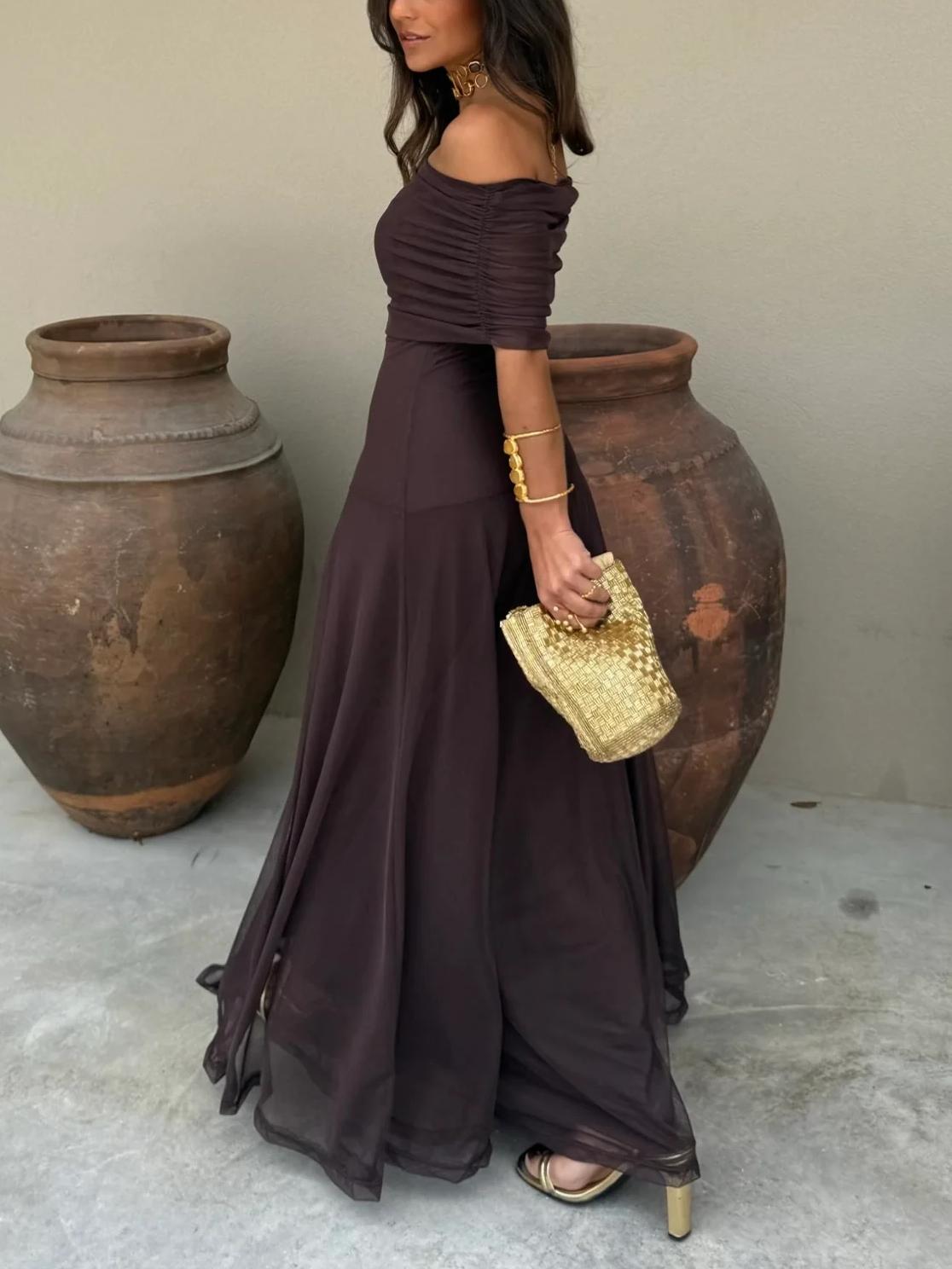 Elysia Women's Maxi Dress | Soft Chiffon, Elegant Off-Shoulder 1