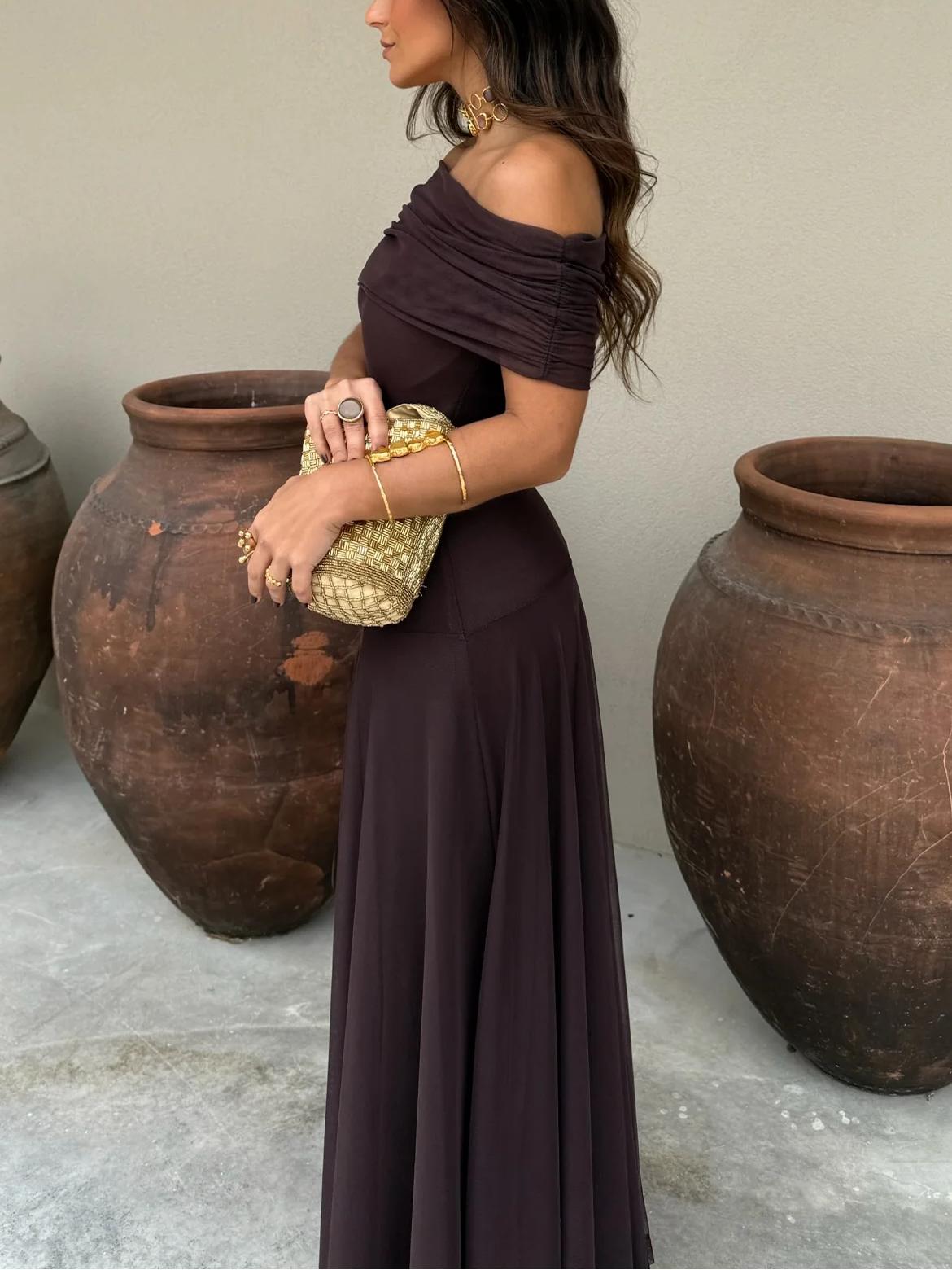 Elysia Women's Maxi Dress | Soft Chiffon, Elegant Off-Shoulder 3