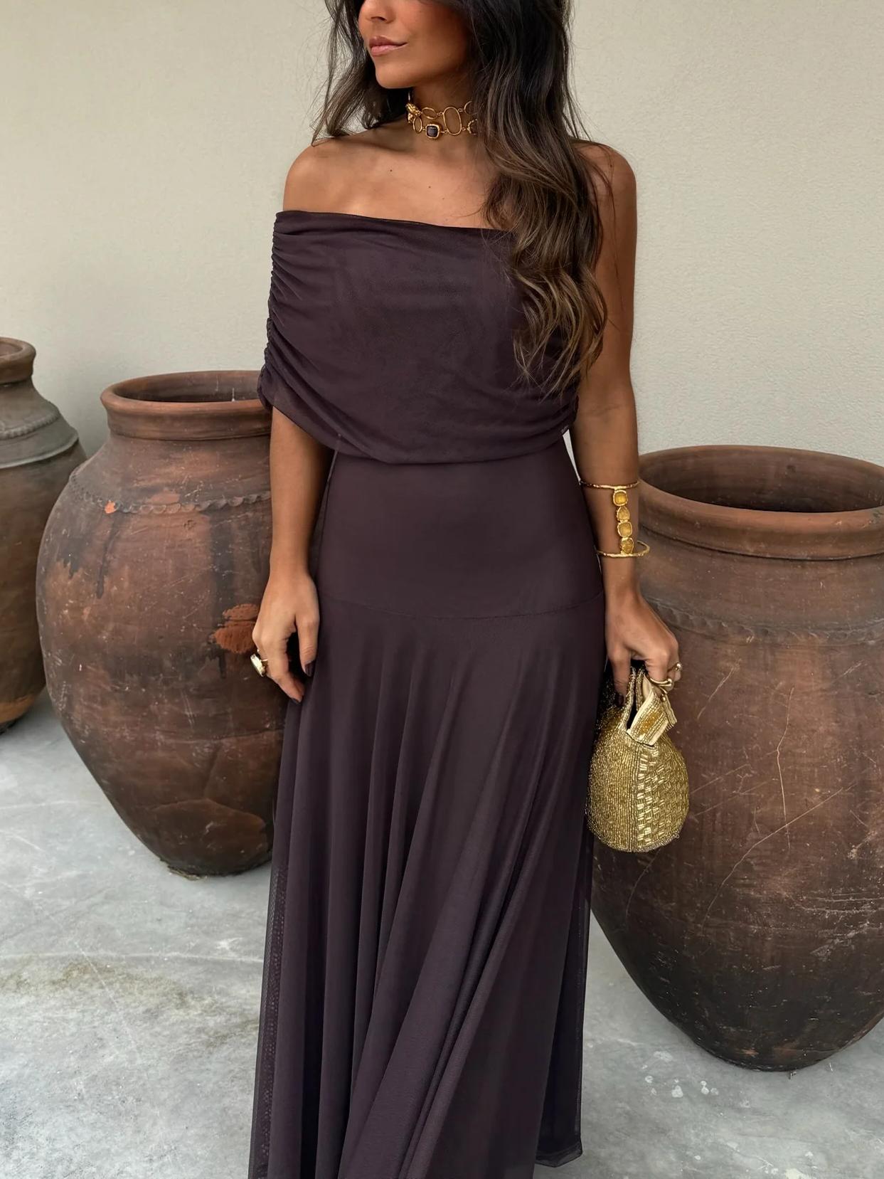 Elysia Women's Maxi Dress | Soft Chiffon, Elegant Off-Shoulder 7