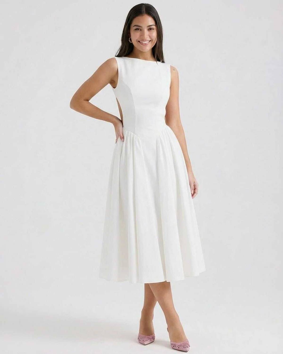 Elysia Women's Midi Dress | Elegant A-Line with Open Back Detail 0
