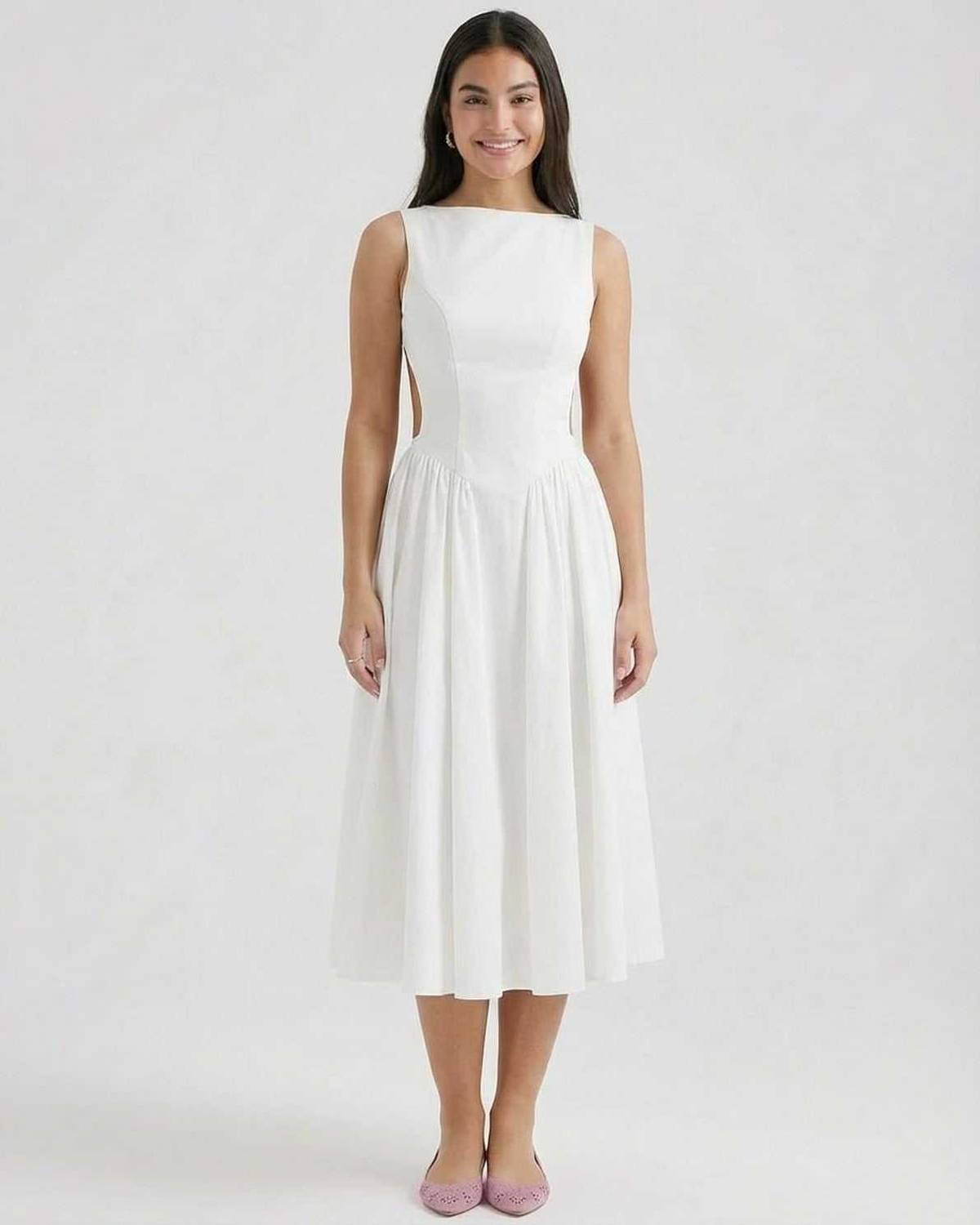 Elysia Women's Midi Dress | Elegant A-Line with Open Back Detail 1