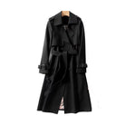 Evelyn Women's Black Trench Coat | Double-Breasted, Adjustable Belt 1