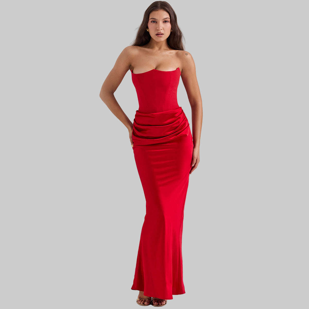Evelyn Women's Cocktail Dress | Soft Velvet with Golden Shimmer, Strapless Corset 3