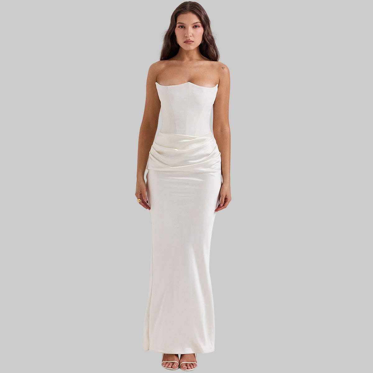 Evelyn Women's Cocktail Dress | Soft Velvet with Golden Shimmer, Strapless Corset 5