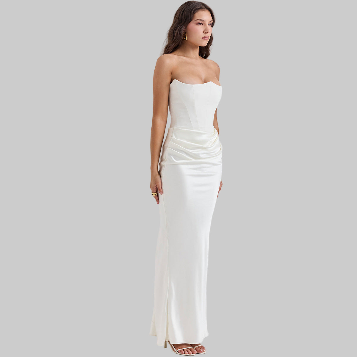 Evelyn Women's Cocktail Dress | Soft Velvet with Golden Shimmer, Strapless Corset 7