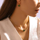 Evelyn Women's Earrings | Gold Clover Design with Emerald Stones 3