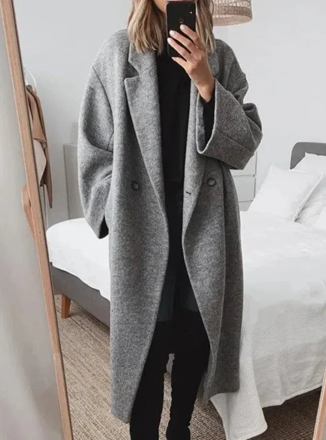 Evelyn Women's Long Trench Coat | Oversized Relaxed Fit, Double-Breasted 0