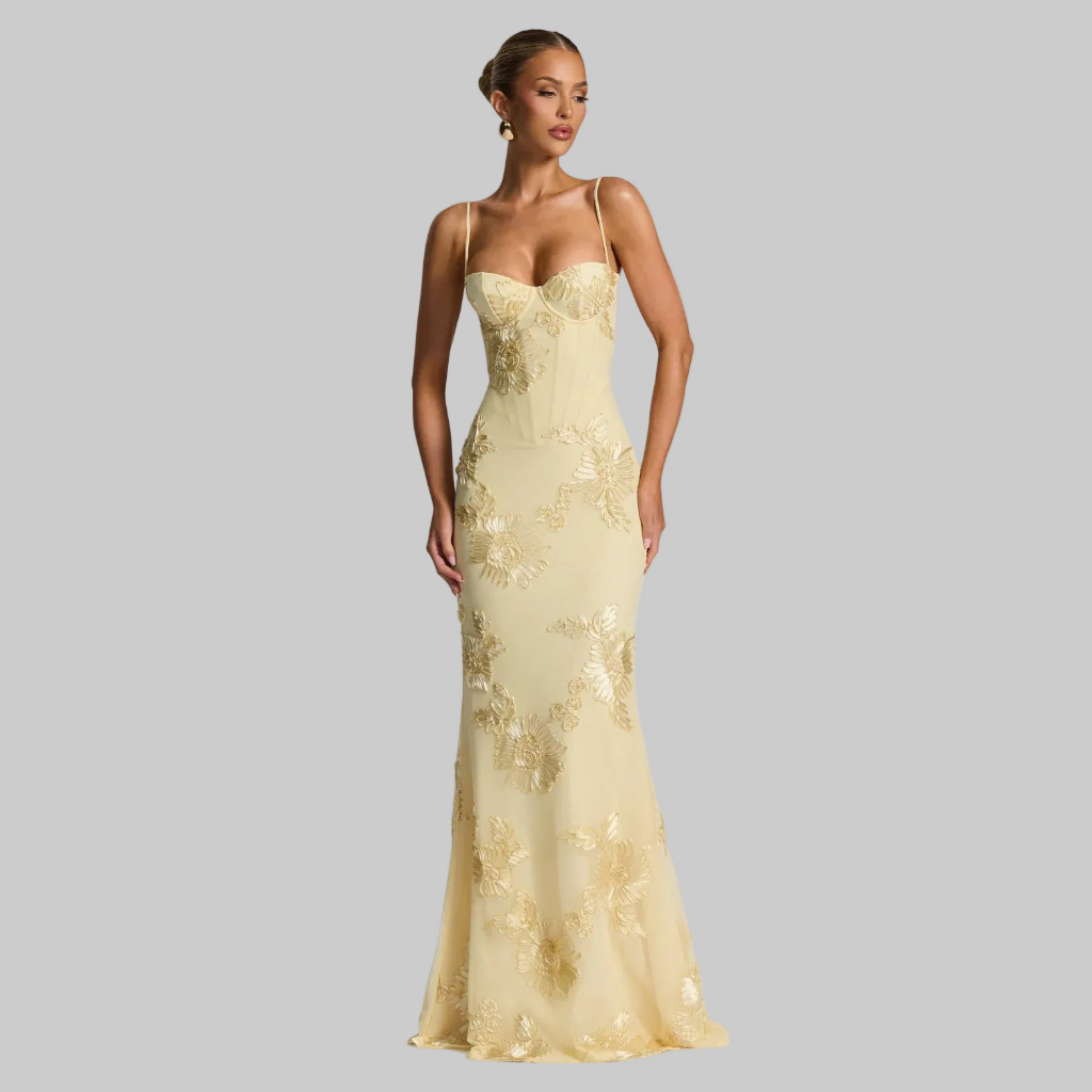 Evelyn Women's Maxi Dress | Floral Embellishments, Spaghetti Straps 1