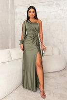 Evelyn Women's Maxi Dress | Satin One-Shoulder, Elegant Cocktail Gown 12