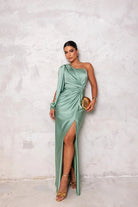 Evelyn Women's Maxi Dress | Satin One-Shoulder, Elegant Cocktail Gown 4