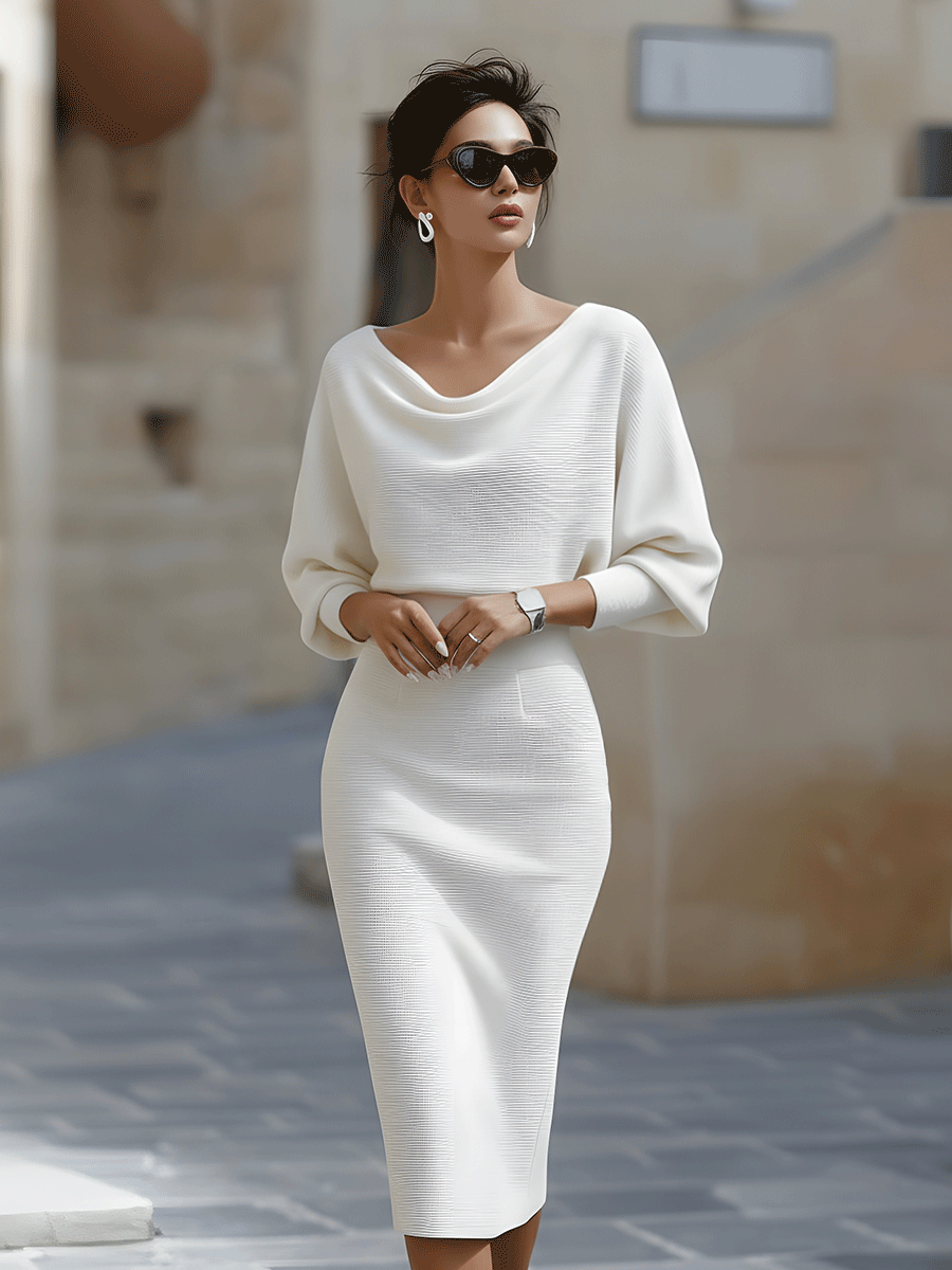 Evelyn Women's Midi Dress | Batwing Sleeve, Bodycon Fit for Summer Elegance 0