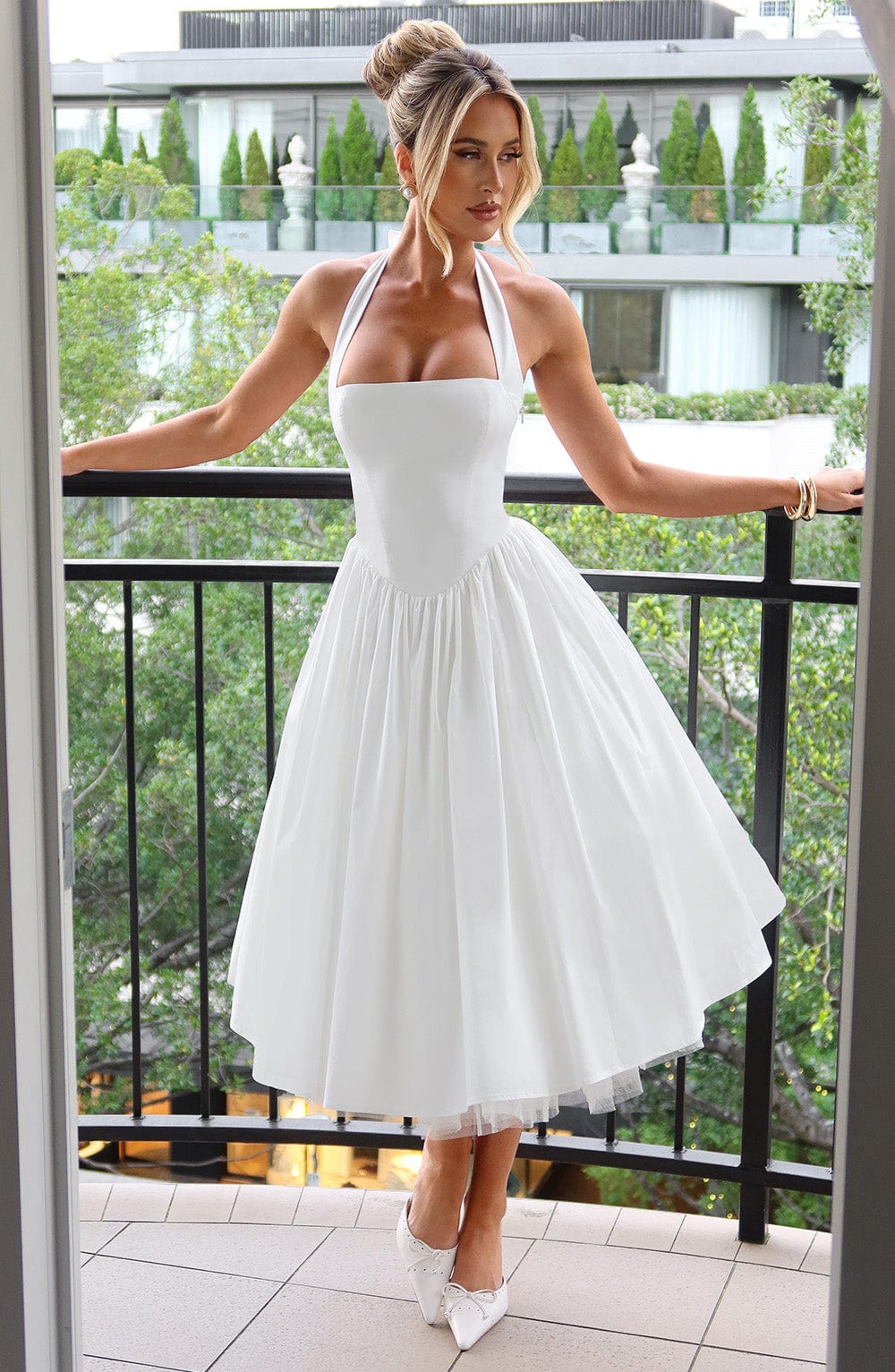 Evelyn Women's Midi Dress | Elegant White Halter Design, Perfect for Summer Events 2