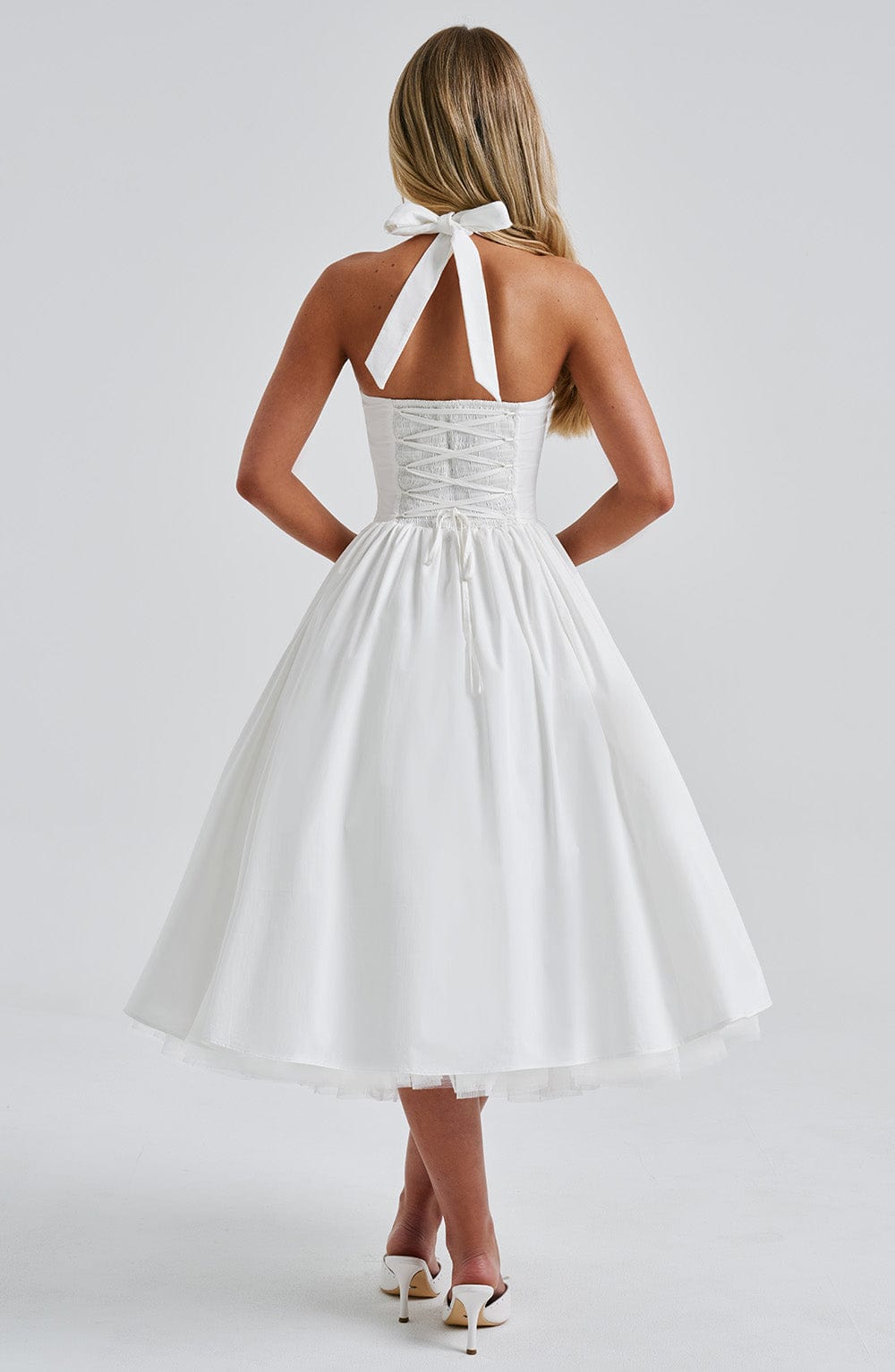 Evelyn Women's Midi Dress | Elegant White Halter Design, Perfect for Summer Events 7