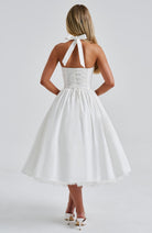 Evelyn Women's Midi Dress | Elegant White Halter Design, Perfect for Summer Events 7