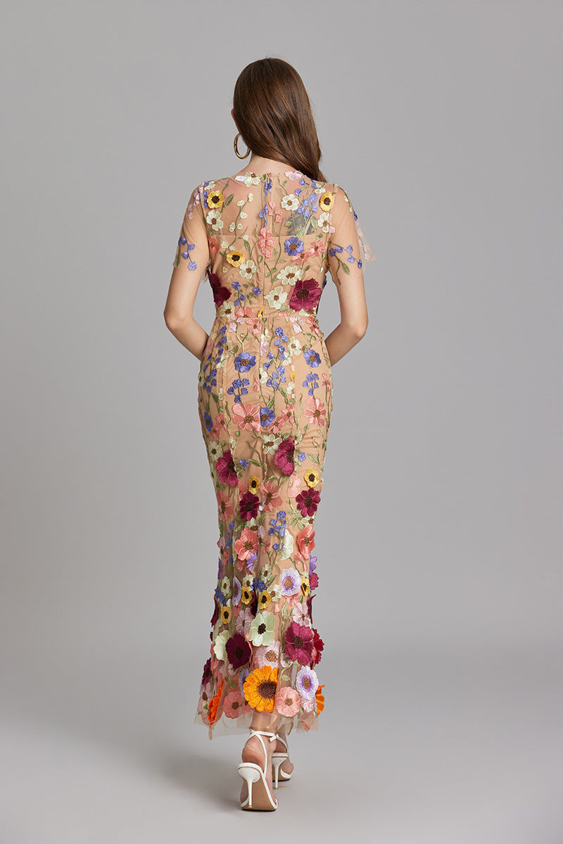 Evelyn Women's Midi Dress | Embroidered Floral Bodycon, Perfect for Summer Events 5